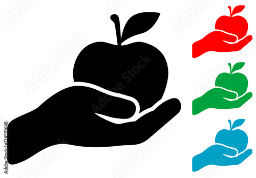 Icono plano mano con manzana varios colores
