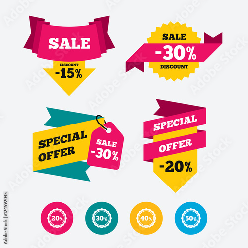 Sale discount icons. Special offer price signs.
