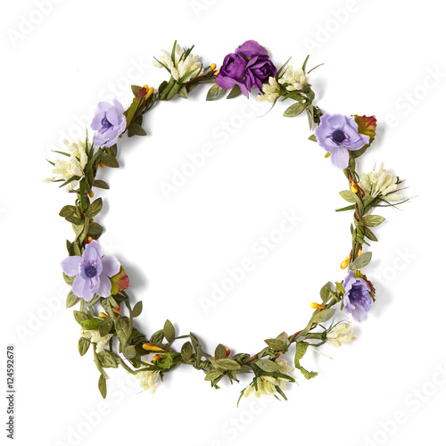 A purple paper flower crown isolated on a white background