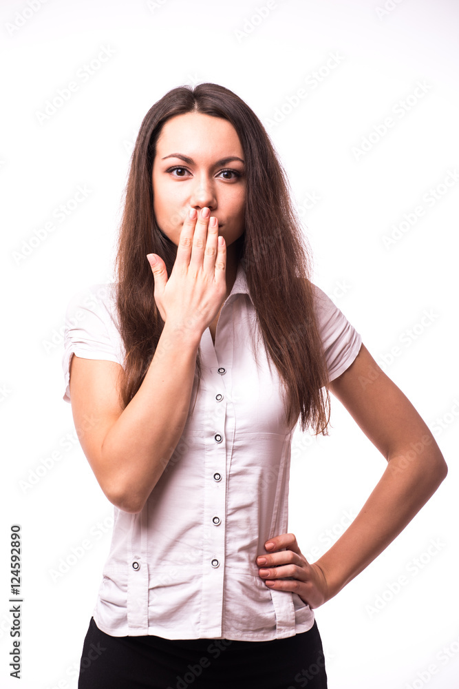 Business woman with surprised gesture on white background Business woman with surprised gesture on white background