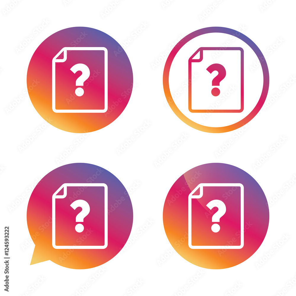 File document help icon. Question mark symbol. File document help icon. Question mark symbol.