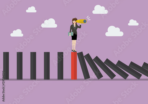 Business woman search in business strategy on red domino tile am