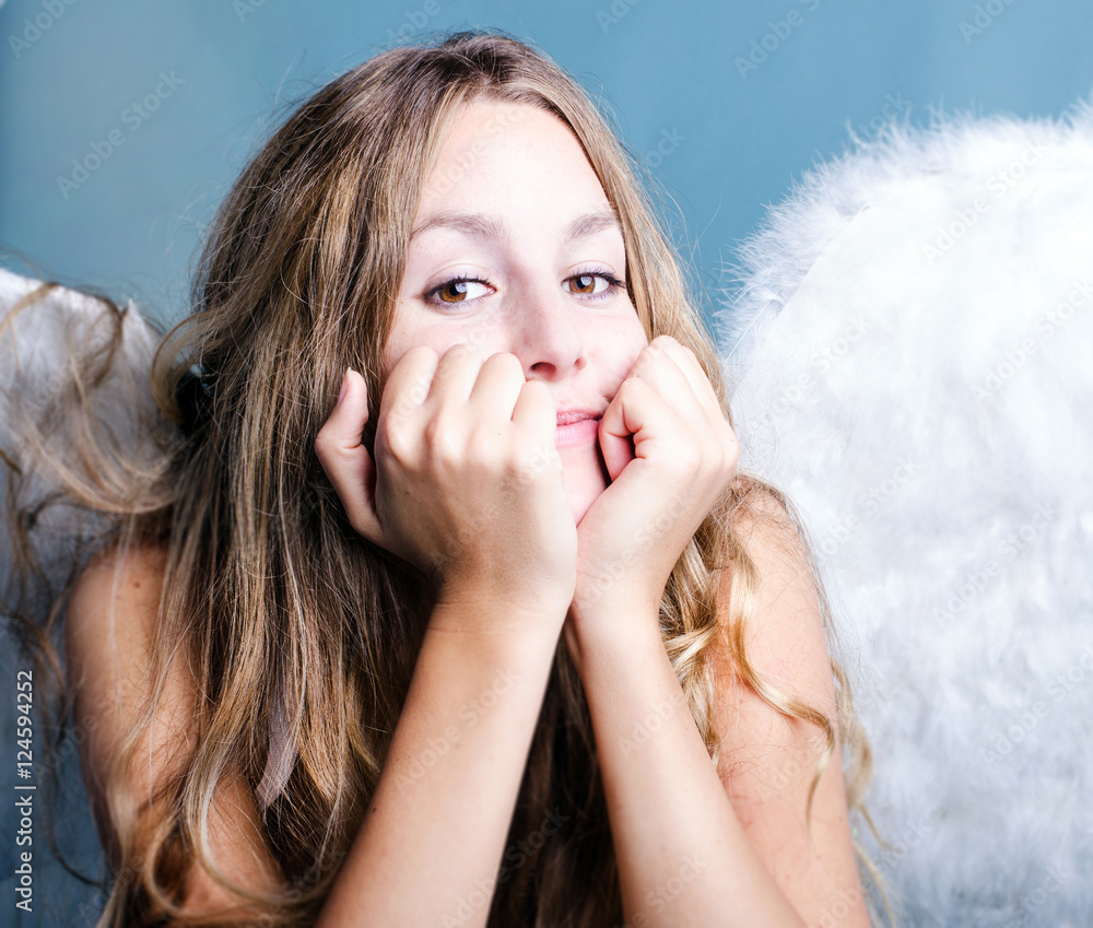 Merry Christmas: Beautiful female blonde Angel with stars and snowflakes :) Merry Christmas: Beautiful female blonde Angel with stars and snowflakes :)