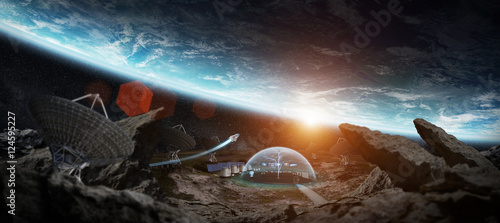 Fototapeta Naklejka Na Ścianę i Meble -  Observatory station in space 3D rendering elements of this image