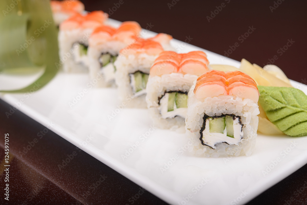 Sushi rolls on a white plate Sushi rolls on a white plate