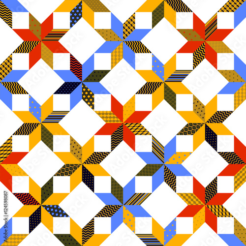 Colorful fabric quilt seamless pattern, vector