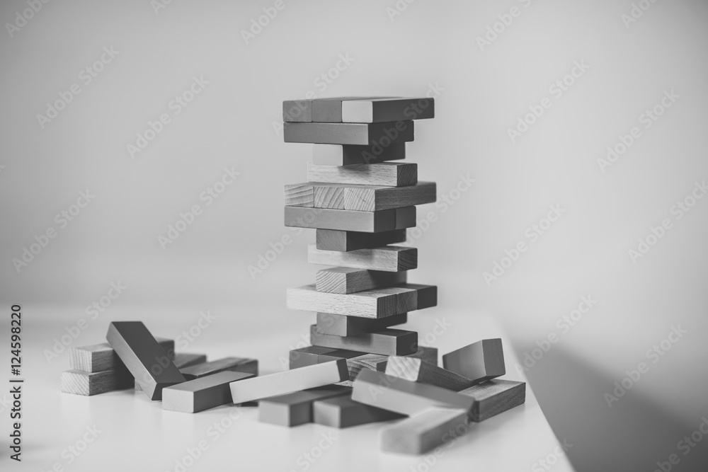 Wood pieces game, edited in black and white Wood pieces game, edited in black and white