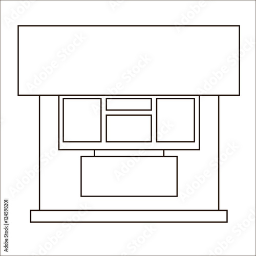 Cartoon flat stall and kiosk isolated on white background. Front