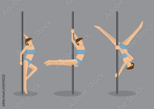 Pole Dance Stunts Moves Vector Characters Illustration