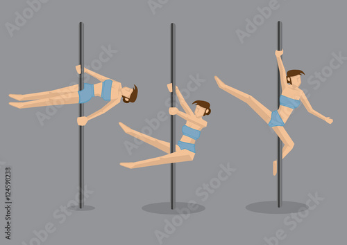 Pole Dancing Techniques Vector Cartoon Illustration