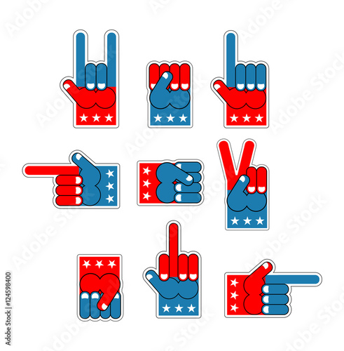 Foam Finger USA patriot. American hand symbol. Expression of emo