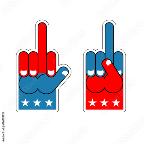 Foam finger fuck. USA Patriotic sign. Symbol of aggression and a