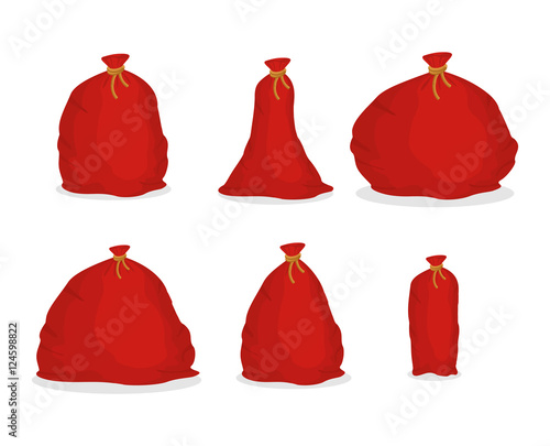 Red sack Santa Claus. Large holiday bag for gifts. Big bagful fo