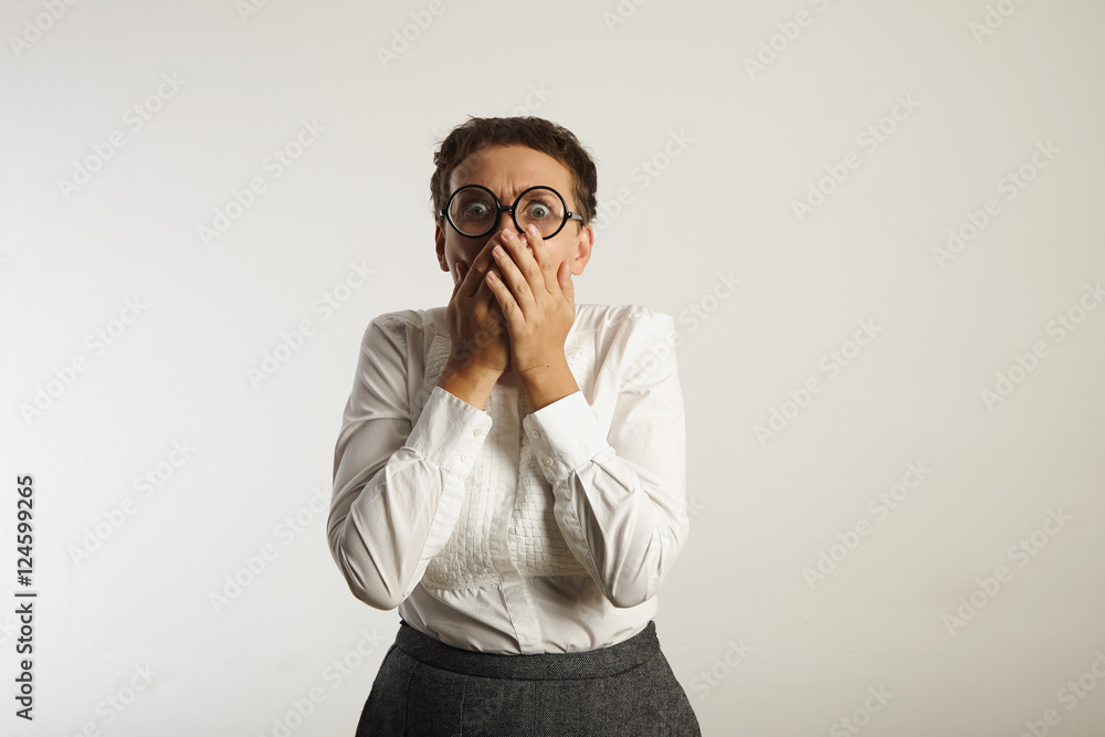 Frustrated female teacher in conservative clothes Frustrated female teacher in conservative clothes