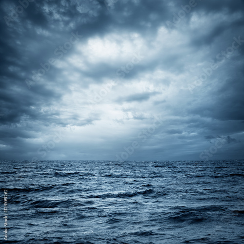 Stormy Sea and Sky. Dark Dramatic Background.