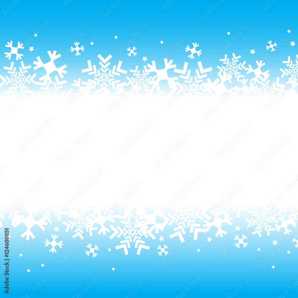 Bright blue background with snowflakes