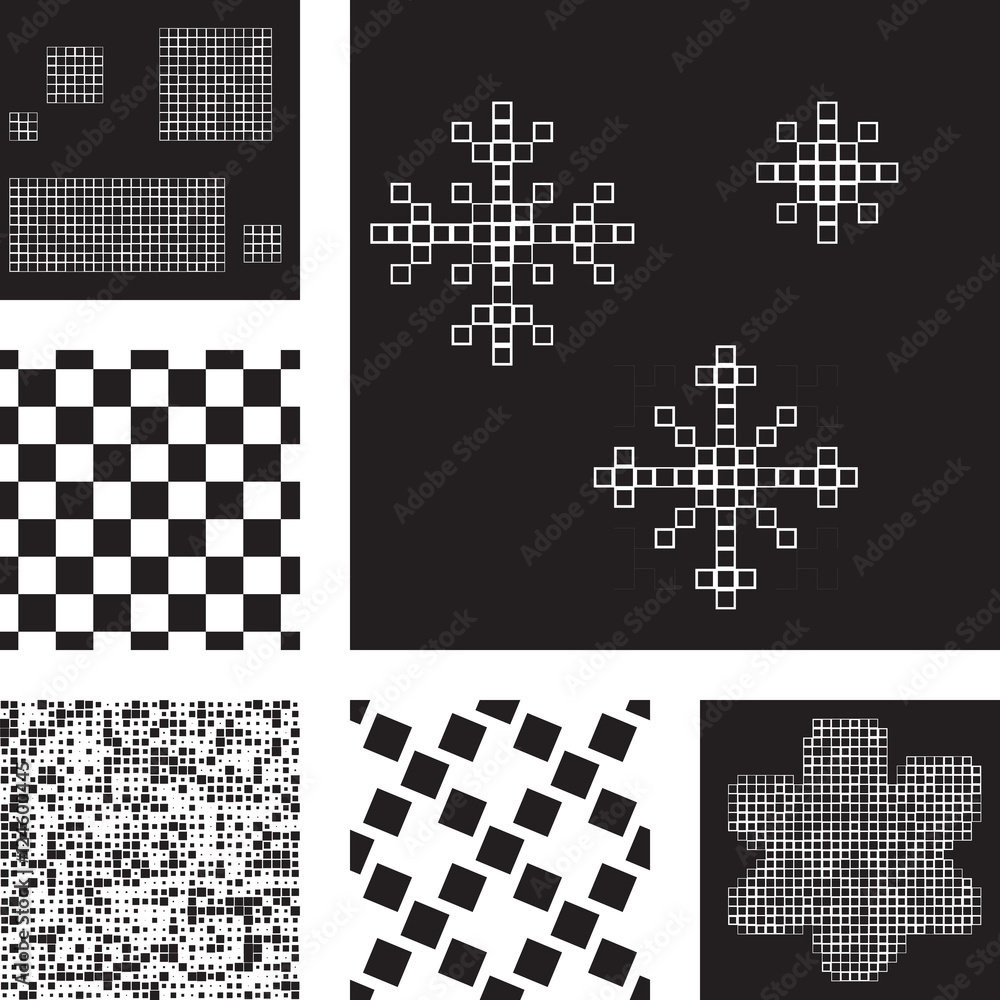 Fototapeta premium Set of abstract seamless patterns with squares