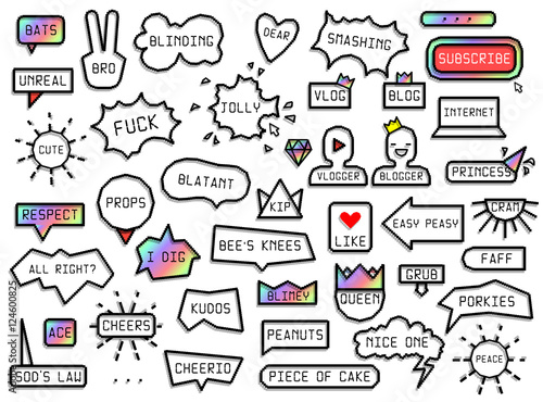 Set quote for the Web site in pixel art style.. Patch fashion collection. Popular phrases: label text Element of design in the style of pixel art with hologram