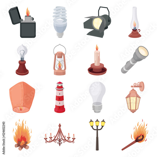 Light source set icons in cartoon style. Big collection light source vector symbol stock illustration