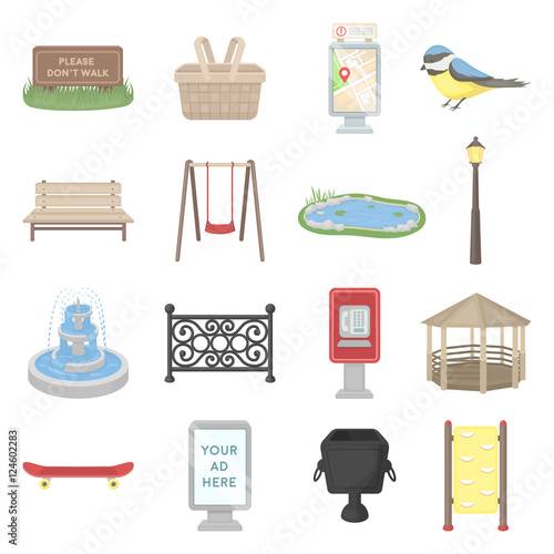 Park set icons in cartoon style. Big collection park vector symbol stock illustration