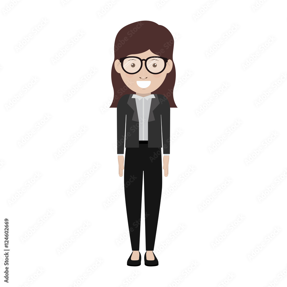 avatar female woman smiling with glasses and wearing executive clothes over white background. vector illustration avatar female woman smiling with glasses and wearing executive clothes over white background. vector illustration