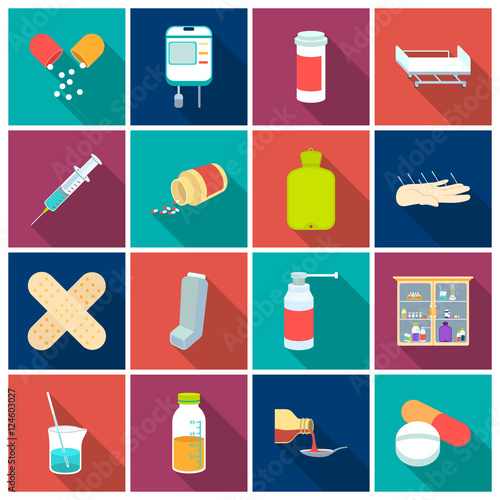 Medicine and hospital set icons in flat style. Big collection medicine and hospital vector symbol stock illustration