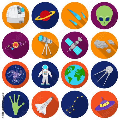 Space set icons in flat style. Big collection space vector symbol stock illustration