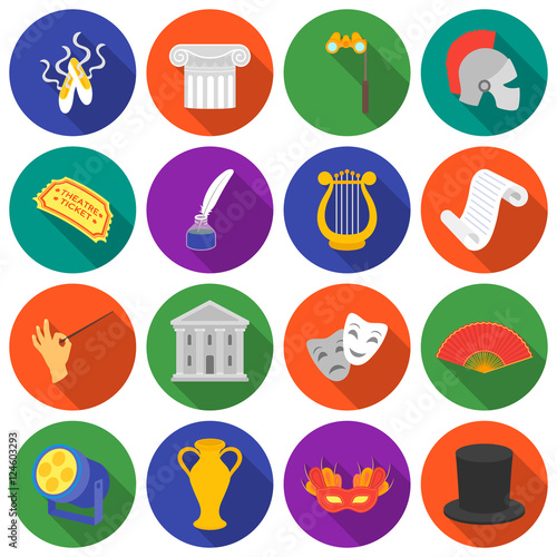 Theater set icons in flat style. Big collection theater vector symbol stock illustration photo