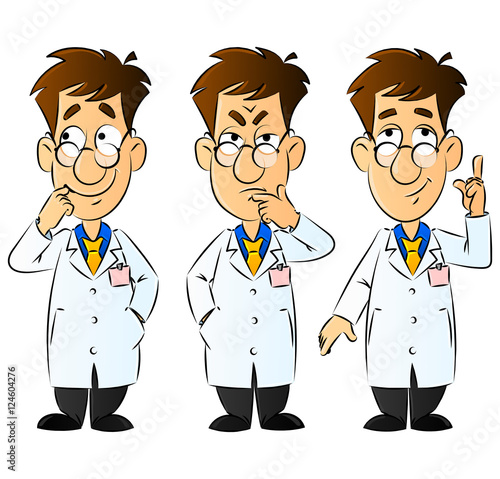 Doctor, Engineer, Scientist or Laboratory. Gestures and Emotions. Set of Mascots.