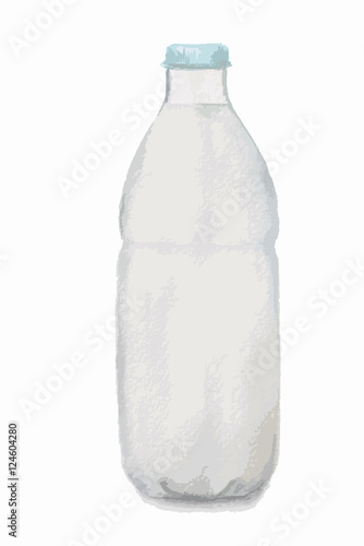 Isolated watercolor bottle of milk on white background. Fresh and sweet beverage for breakfast.