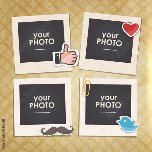 Vintage hipster retro style. Decorative vector template frame. These photo frame can be use for kids picture or memories. Scrapbook design concept. Insert your picture.