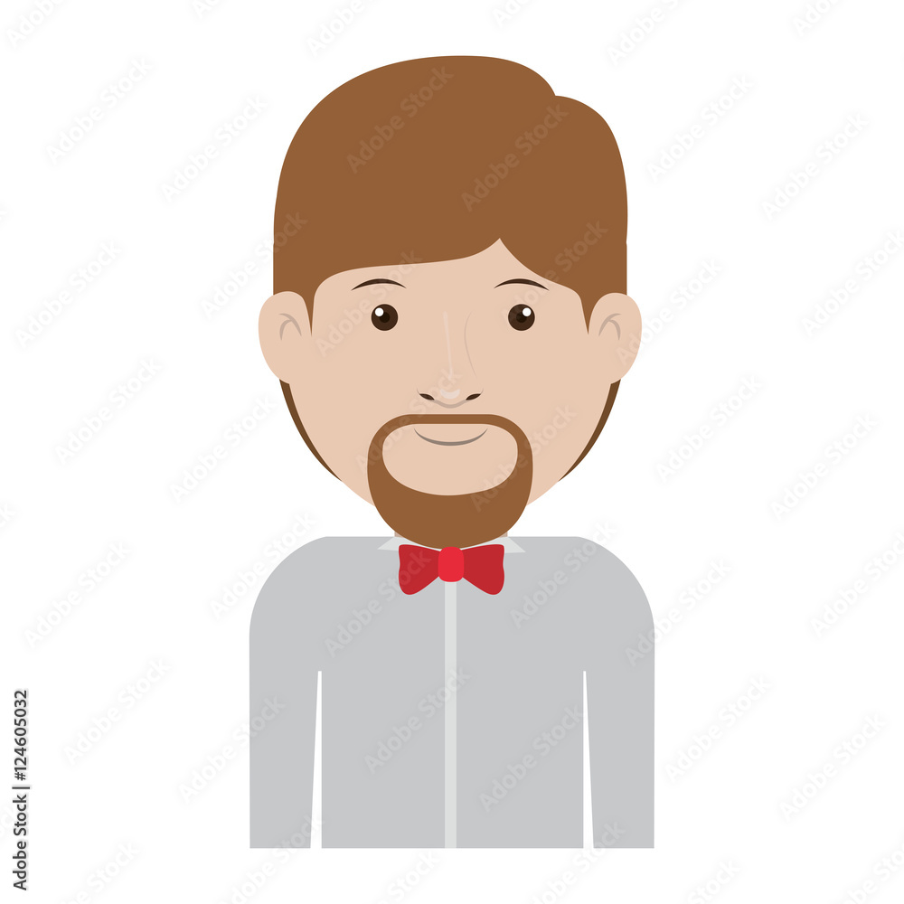 avatar male man smiling with beard and wearing suit and bow tie over white background. vector illustration avatar male man smiling with beard and wearing suit and bow tie over white background. vector illustration
