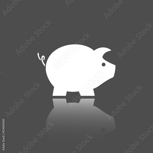 Icono de cerdo con reflejo sobre un fondo oscuro