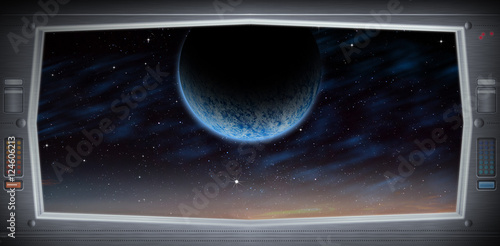 Fototapeta Naklejka Na Ścianę i Meble -  Alien world as seen from a spaceship window