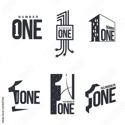 Set of black and white number one logo templates, vector illustrations isolated on white background. Black and white graphic number one logo templates, corporate identity photo