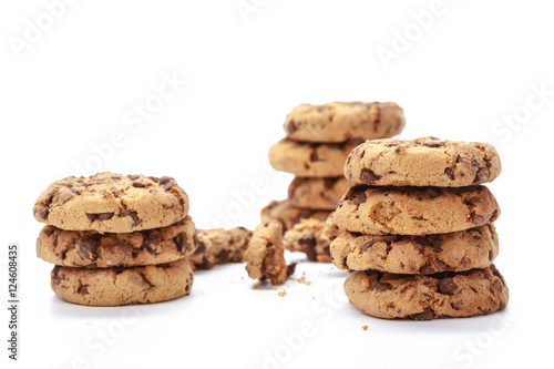 Chocolate chip cookie on white