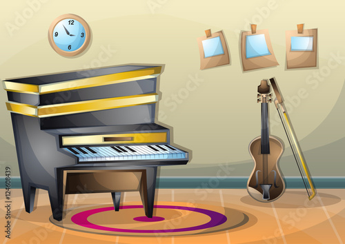 cartoon vector illustration interior music room with separated layers in 2d graphic