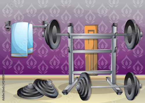 cartoon vector illustration interior fitness room with separated layers in 2d graphic
