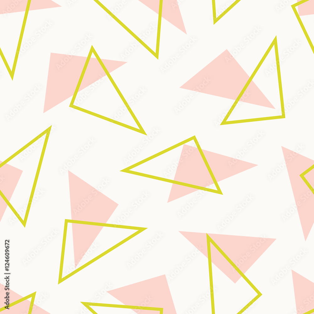 Modern seamless pattern with triangles in peach and green on cream background. Modern seamless pattern with triangles in peach and green on cream background.