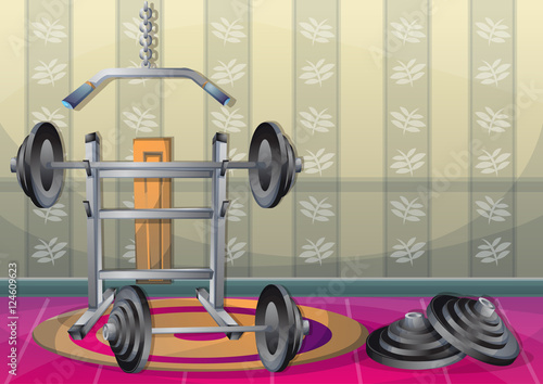 cartoon vector illustration interior fitness room with separated layers in 2d graphic