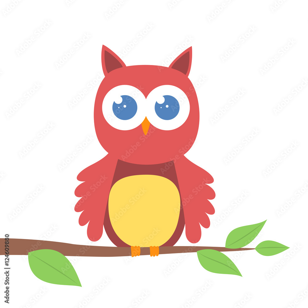 Fototapeta premium Cute cartoon owl on a branch