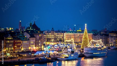 Time lapse of Skeppsbron and the old town of Stockholm at Christmas. photo