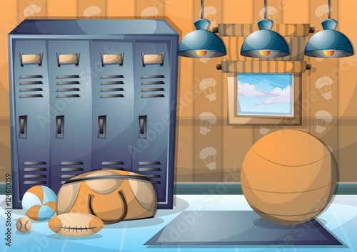 cartoon vector illustration interior fitness room with separated layers in 2d graphic
