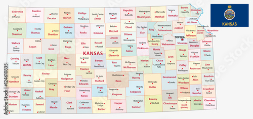kansas administrative map with flag
