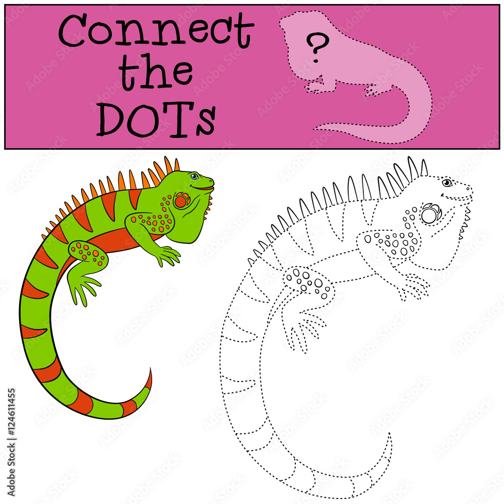 Obraz premium Educational game: Connect the dots. Cute iguana.