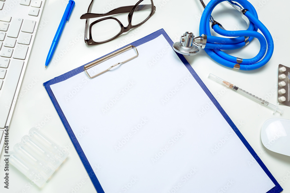 doctor workplace with a stethoscope doctor workplace with a stethoscope