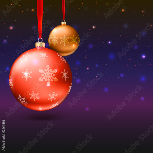 Greeting card with Christmas balls and bright background