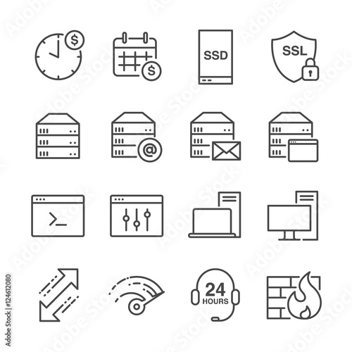 Hosting and server related line icons set 1