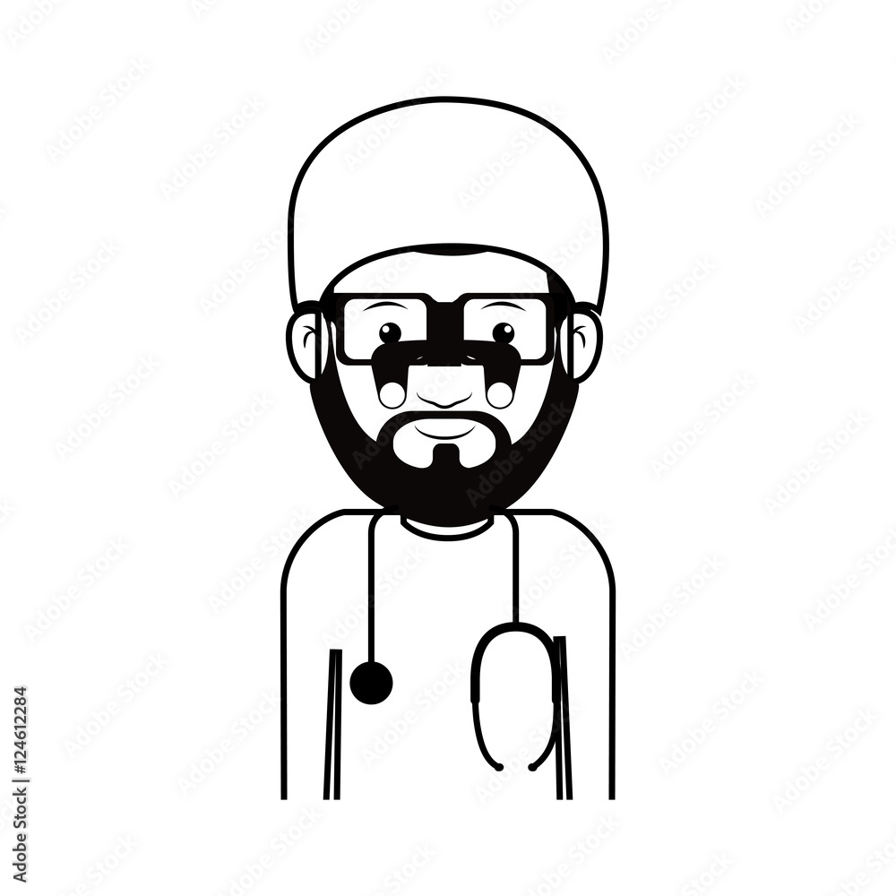 silhouette avatar man medical doctor with surgery clothes and stethoscope. professional medical occupation over white background. vector illustration silhouette avatar man medical doctor with surgery clothes and stethoscope. professional medical occupation over white background. vector illustration