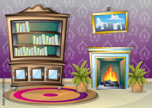 Wallpaper Mural cartoon vector illustration interior library room with separated layers in 2d graphic Torontodigital.ca